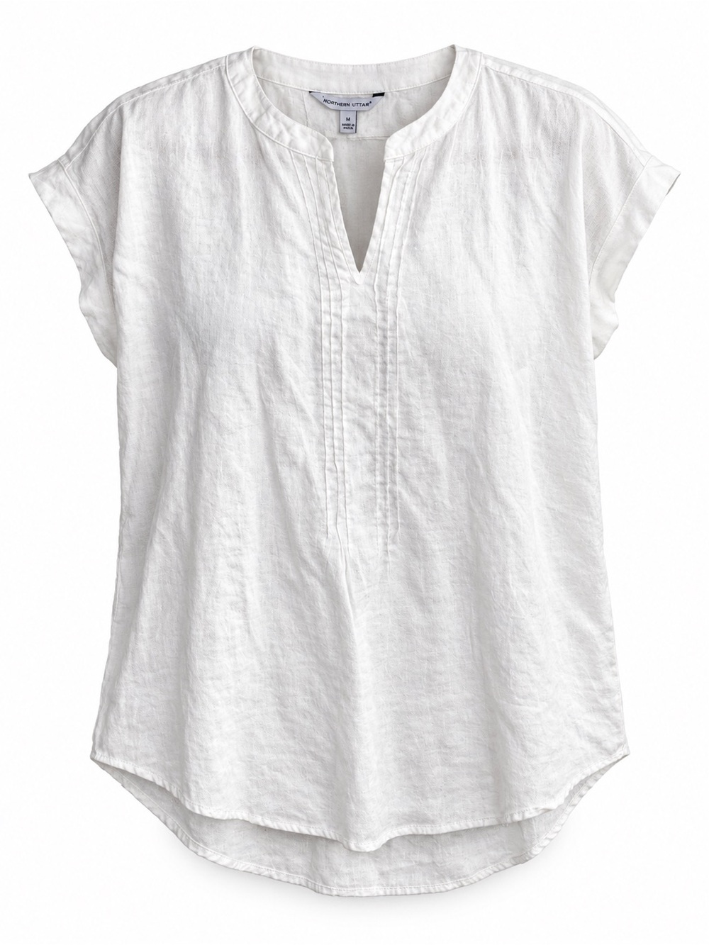 Adrienne Vittadini White 100% Linen Pintuck V-Neck Top Womens Medium Chalk